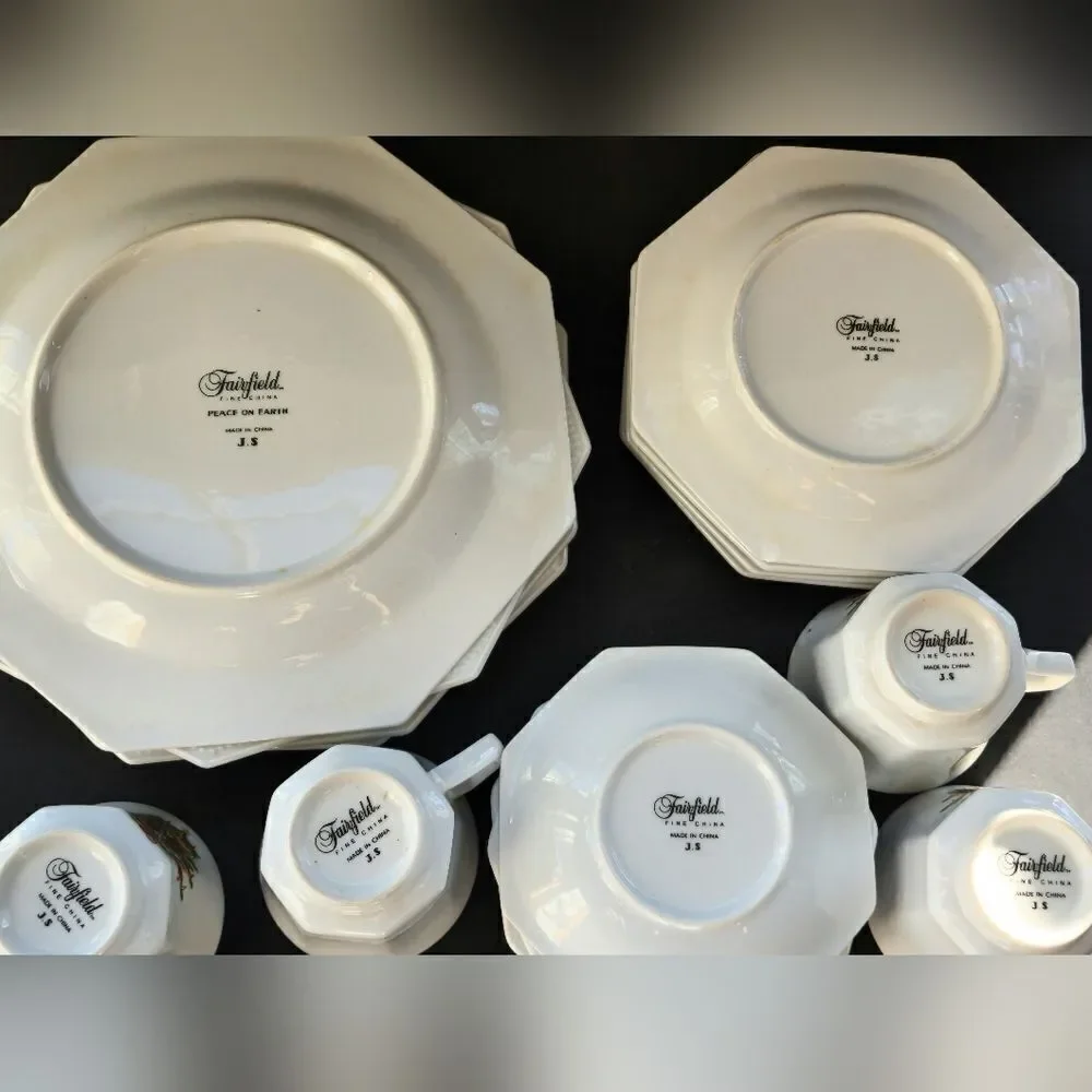Vintage Fairfield peace on earth 8 peice christmas china set